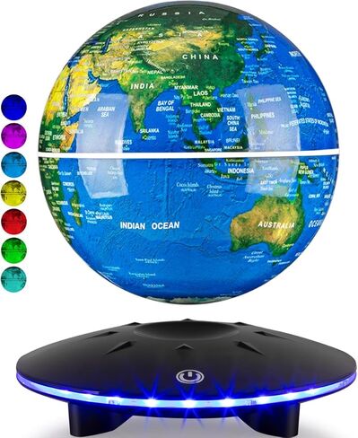 Levitating Globe, Floating Globe 6 Inches, Magnetic Levitation Rotating World Map Globes Lamp with Multi-colors Changing LED Lights for Home Office Decoration, Night Lights Gifts (Colorful Light) in Kuwait