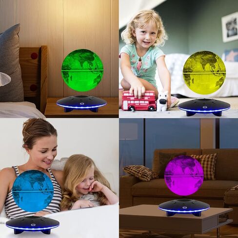 Levitating Globe, Floating Globe 6 Inches, Magnetic Levitation Rotating World Map Globes Lamp with Multi-colors Changing LED Lights for Home Office Decoration, Night Lights Gifts (Colorful Light) in Kuwait