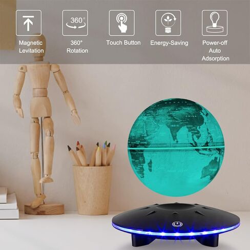 Levitating Globe, Floating Globe 6 Inches, Magnetic Levitation Rotating World Map Globes Lamp with Multi-colors Changing LED Lights for Home Office Decoration, Night Lights Gifts (Colorful Light) in Kuwait