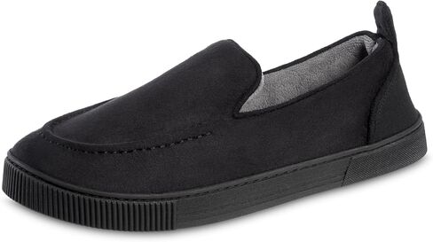 isotoner Men's Microsuede and Canvas Closed Back Slipper: Indoor/Outdoor, Memory Foam, Machine Wash in Kuwait