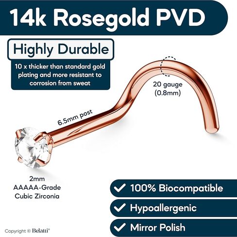 حلقات الأنف من بيلاتي للنساء والرجال - مجوهرات ثقب الأنف المضادة للحساسية (اختر المقياس - الكمية - اللون - حجم الجوهرة) in Kuwait