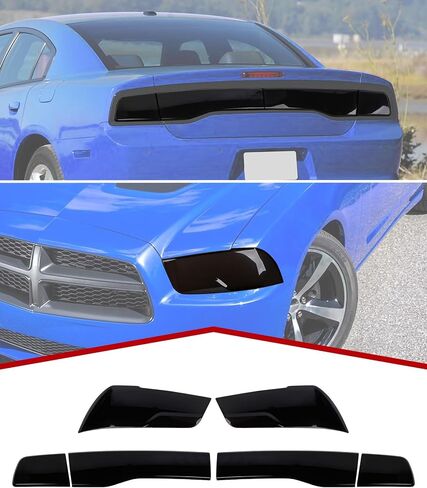 JeCar Smoked Light Covers Headlight Brake Light Bezal Guards Exterior Accessories Compatible with Dodge Charger 2011-2014, Black in Saudi Arabia