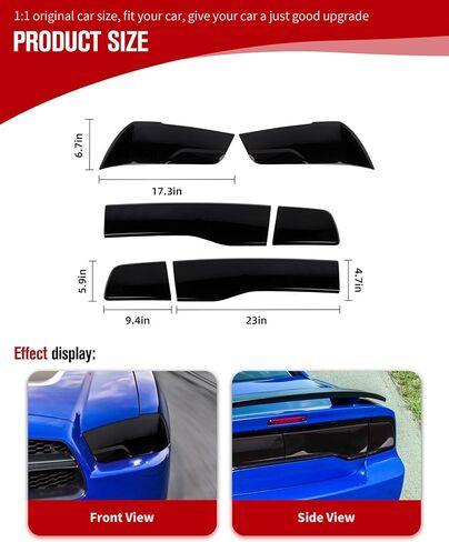 JeCar Smoked Light Covers Headlight Brake Light Bezal Guards Exterior Accessories Compatible with Dodge Charger 2011-2014, Black in Saudi Arabia