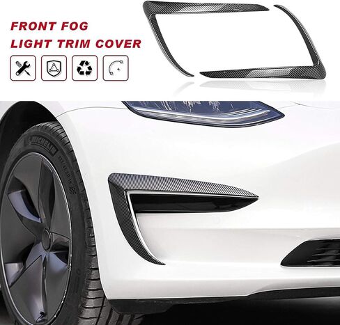 طقم قطعتين من مصابيح الضباب الخارجية لسيارة Tesla Model 3 2017-2023، تتضمن غطاء حواجب من ألياف الكربون غير اللامعة ABS، وزخرفة شفرة، وإطار مصباح ضباب سبويلر in Kuwait