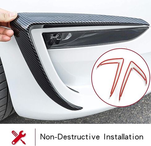 طقم قطعتين من مصابيح الضباب الخارجية لسيارة Tesla Model 3 2017-2023، تتضمن غطاء حواجب من ألياف الكربون غير اللامعة ABS، وزخرفة شفرة، وإطار مصباح ضباب سبويلر in Kuwait