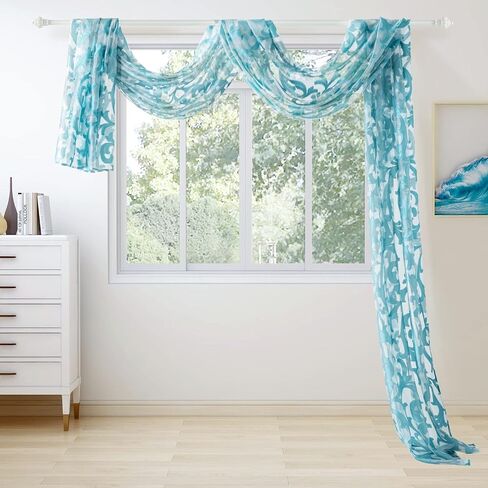 NAPEARL Scarf Valance, European Style Jacquard Window Scarf, Decorative Sheer Curtain for Wedding Arch, Canopy Bed, Headboard, Gazebo, 1 Panel (Wide 54 in x Long 216 in, Beige) in Kuwait