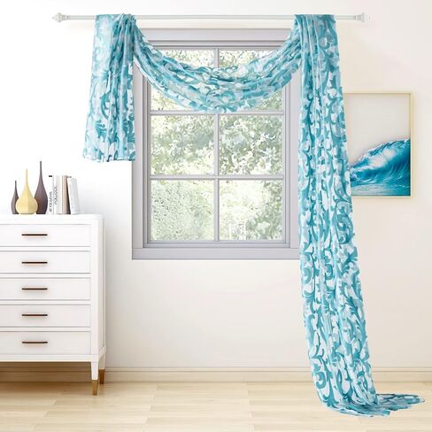 NAPEARL Scarf Valance, European Style Jacquard Window Scarf, Decorative Sheer Curtain for Wedding Arch, Canopy Bed, Headboard, Gazebo, 1 Panel (Wide 54 in x Long 216 in, Beige) in Kuwait