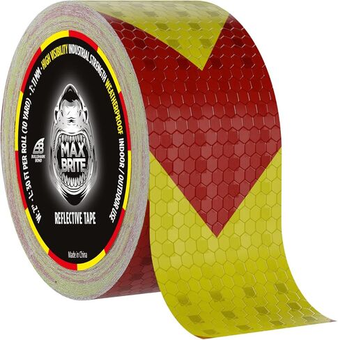 شريط عاكس ماكس برايت، شريط عاكس على شكل قرص العسل مقاس 30 قدمًا × 2 بوصة، شريط عاكس آمن للمقطورات والشاحنات والمعدات، شريط عاكس أصفر وأحمر، خارجي، مقاوم للماء، عبوتان in Kuwait