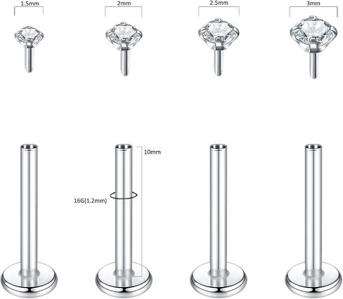 Aumeo 8PCS 16G Threadless Push in Lip Rings Stainless Steel Labret Monroe Lip Nose Ring Studs Tragus Cartilage Helix Earrings Studs Medusa Piercing Jewelry in Saudi Arabia
