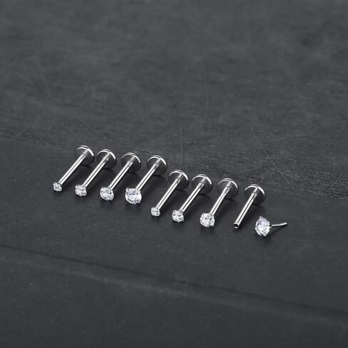 Aumeo 8PCS 16G Threadless Push in Lip Rings Stainless Steel Labret Monroe Lip Nose Ring Studs Tragus Cartilage Helix Earrings Studs Medusa Piercing Jewelry in Saudi Arabia