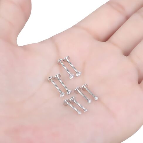 Aumeo 8PCS 16G Threadless Push in Lip Rings Stainless Steel Labret Monroe Lip Nose Ring Studs Tragus Cartilage Helix Earrings Studs Medusa Piercing Jewelry in Saudi Arabia