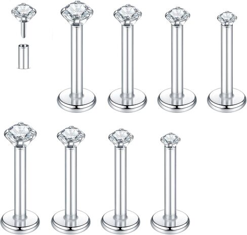 Aumeo 8PCS 16G Threadless Push in Lip Rings Stainless Steel Labret Monroe Lip Nose Ring Studs Tragus Cartilage Helix Earrings Studs Medusa Piercing Jewelry in Saudi Arabia