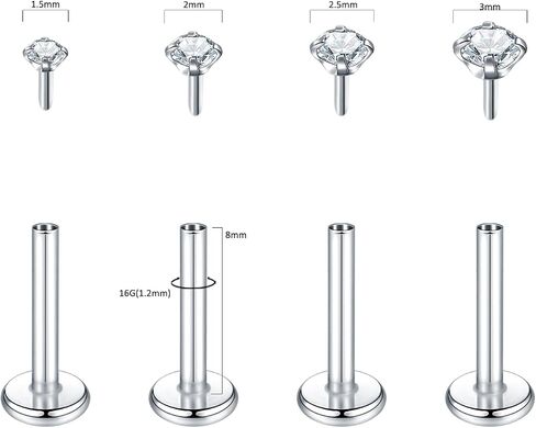 Aumeo 8PCS 16G Threadless Push in Lip Rings Stainless Steel Labret Monroe Lip Nose Ring Studs Tragus Cartilage Helix Earrings Studs Medusa Piercing Jewelry in Saudi Arabia