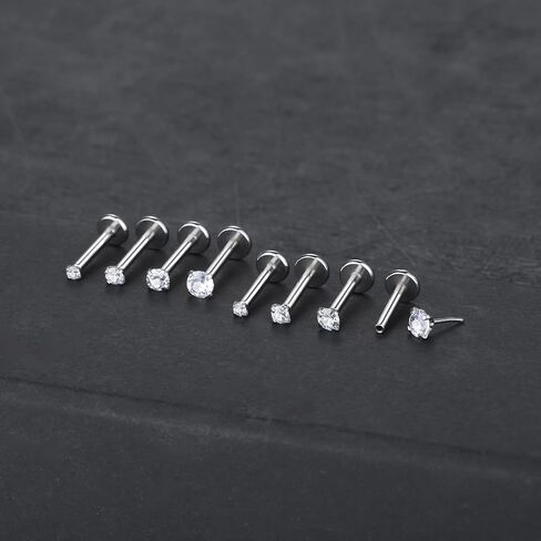 Aumeo 8PCS 16G Threadless Push in Lip Rings Stainless Steel Labret Monroe Lip Nose Ring Studs Tragus Cartilage Helix Earrings Studs Medusa Piercing Jewelry in Saudi Arabia