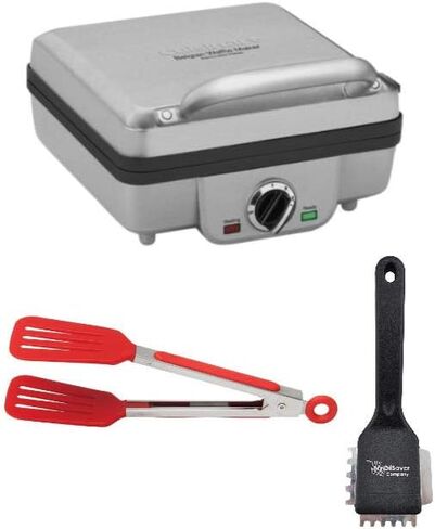 Cuisinart WAF-300P1 4-Slice Belgian Waffle Maker with Pancake Plates, Heavy Duty Small Brush, and 8-Inch Nylon Tongs Bundle (3 Items) in Saudi Arabia
