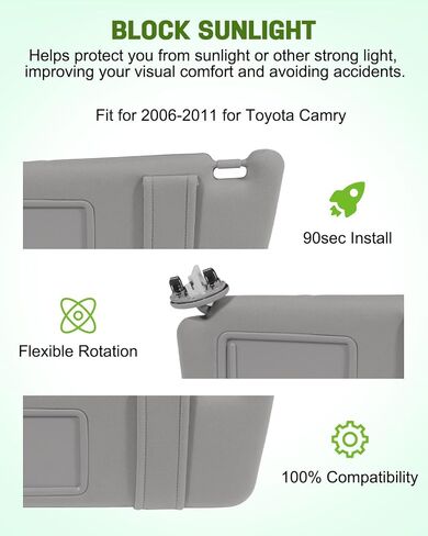 SCITOO زوج واقي من الشمس باللون الرمادي مناسب لـ 2006 2007 2008 2009 2010 2011 لسيارة Toyota Camry حاجب الزجاج الأمامي مع فتحة سقف in Saudi Arabia