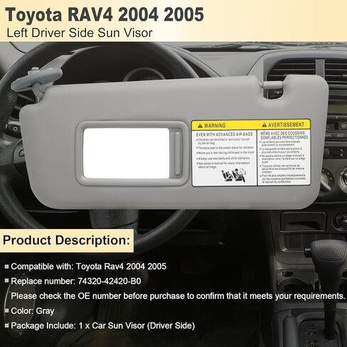 NHILES سائق الجانب الأيسر واقي من الشمس متوافق مع Toyota Rav4 2004 2005 بديل OEM رقم 74320-42420-B0 اللون رمادي in Kuwait