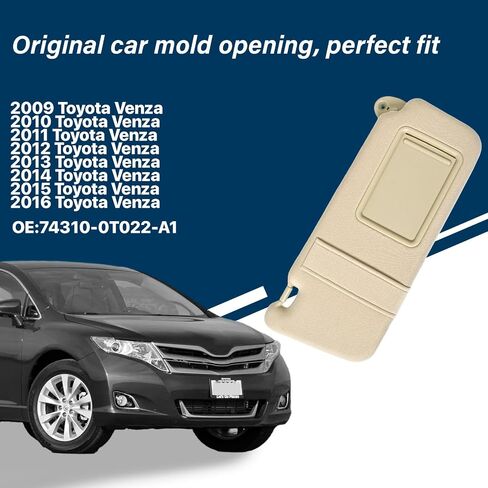 Beige Driver Left + Passenger Right Side Sun Visor with Light Compatible with Toyota Venza 2009 2010 2011 2012 2013 2014 2015 2016 Replaces# 74320-0T022-B1, 74310-0T022-B1 in Saudi Arabia