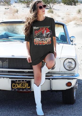 Rodeo Shirts Women Cowgirl Outfits: Casual Country Concert T Shirts Vintage Cow Skull Graphic Tees Oversized Tops in Saudi Arabia