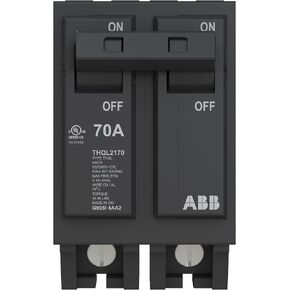 ABB Q-Line® THQL2170 Circuit Breaker • 70 Amp Double-Pole Breaker • 120/240 VAC • 10 kAIC Interrupt Rating • Thermal Magnetic Plug-On Breaker for Load Centers in Kuwait
