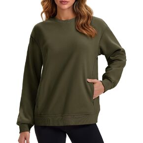 MAGCOMSEN Women's Sweatshirts Fleece Lined Pullover Crewneck Cotton Casual Winter Warm Tops with Zip Pockets in Kuwait