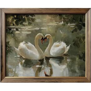 Vintage Swan Wall Art Print, Neutral Romantic Lake Painting, Farmhouse Cottagecore Wall Decor, Elegant Lake Animal Artwork for Living Room Bedroom Bathroom Home Aesthetic (11X14inch-Unframed) in Saudi Arabia