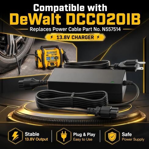 سلك شاحن محول طاقة تيار متردد 13.8 فولت N557514 متوافق مع منفاخ الإطارات اللاسلكي DeWalt DCC020IB 20 فولت بحد أقصى، محول طاقة بديل لضاغط الهواء المحمول in Kuwait