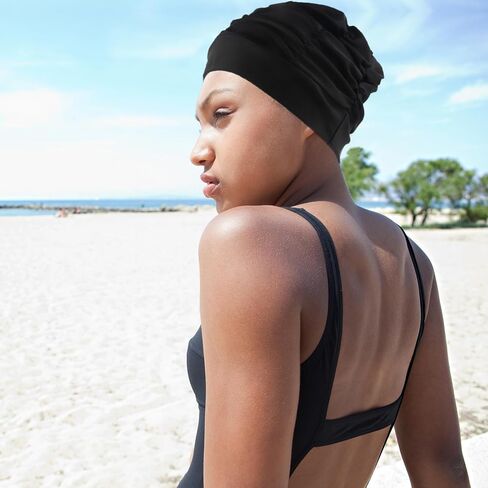 Swim Caps for Women Swimming, Colorful Printed Swimming Cap for Women, Large Nylon Cloth Swim Cap, Not Waterproof Pleated Elastic Bathing Cap for Long Hair & Thick Curly Hair(1pc-Rose Red) in Saudi Arabia