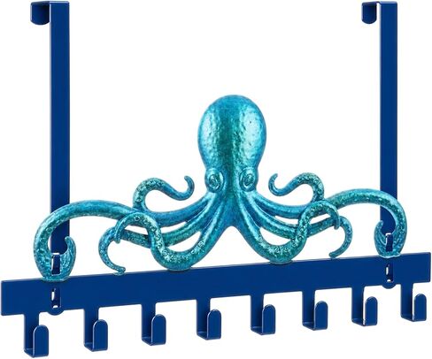 Moxweyeni Octopus Over-the-Door Hooks, No-Drill Cast Iron Nautical Towel & Coat Hanger, Coastal Bathroom Organizer Over Door, Teal Beach Ocean Decor for Entryway, Bedroom, Bathroom in Kuwait