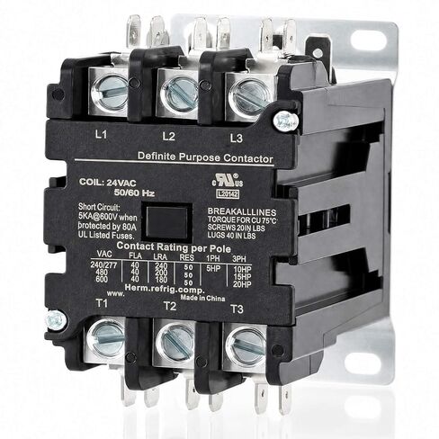 3 أقطاب 40 أمبير ملف 24VAC، محرك ضاغط مكيف الهواء، موصل مغناطيسي، UL HVAC موصل غرض محدد، متوافق مع Goodman، Carrier، Trane، Daikin، Square D إلخ in Kuwait