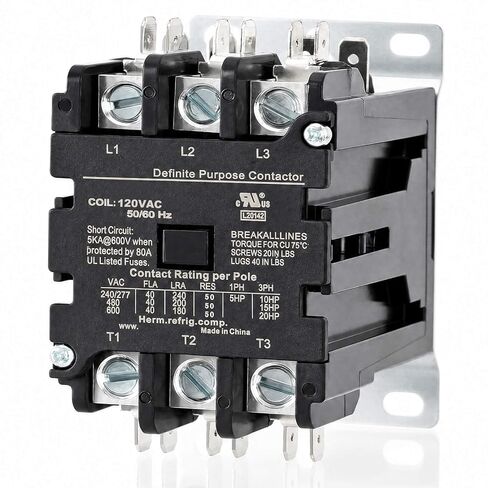 3 أقطاب 40 أمبير ملف 24VAC، محرك ضاغط مكيف الهواء، موصل مغناطيسي، UL HVAC موصل غرض محدد، متوافق مع Goodman، Carrier، Trane، Daikin، Square D إلخ in Kuwait
