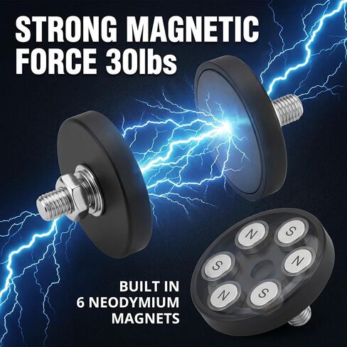 20 Pcs Rubber Coated Magnet M5 Mounting Magnet Thread Stud Magnetic with Bolts Nuts 1.69 Inches Anti-Scratch Strong for Lighting,Tools and equipement in Kuwait