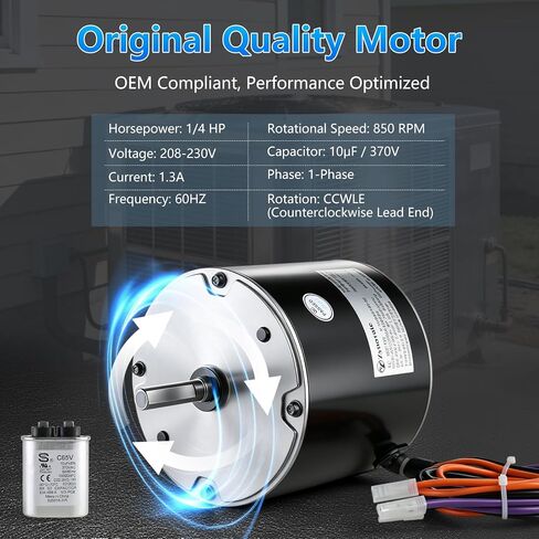 F48AA68A50 Condenser Fan Motor, Replace for York, Coleman, Luxaire, Genteq/A.O. Smith OEM Condenser Fan Motor, 1/4 HP, 850 RPM, 208-230V, Replace F48M27A50, THGF36S41S3A, THGF60S41S3A, S1-02440899000 in Kuwait