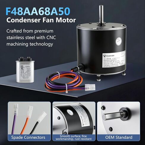 F48AA68A50 Condenser Fan Motor, Replace for York, Coleman, Luxaire, Genteq/A.O. Smith OEM Condenser Fan Motor, 1/4 HP, 850 RPM, 208-230V, Replace F48M27A50, THGF36S41S3A, THGF60S41S3A, S1-02440899000 in Kuwait