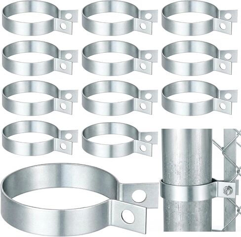 Hicarer 12 Pack 2 3/8" Galvanized Steel Chain Link Brace Band Durable Steel Chainlink Fence Hardware, Rust-Resistant, Easy Install for Chain Link Fence, Gate, Posts in Kuwait