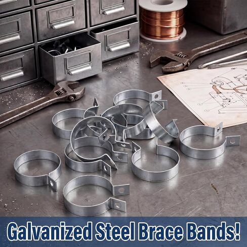 Hicarer 12 Pack 2 3/8" Galvanized Steel Chain Link Brace Band Durable Steel Chainlink Fence Hardware, Rust-Resistant, Easy Install for Chain Link Fence, Gate, Posts in Kuwait