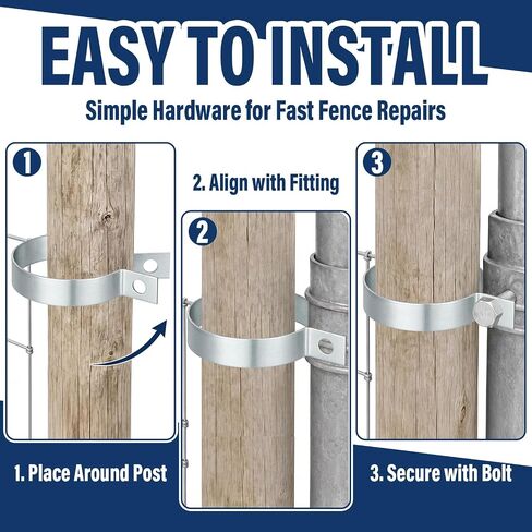 Hicarer 12 Pack 2 3/8" Galvanized Steel Chain Link Brace Band Durable Steel Chainlink Fence Hardware, Rust-Resistant, Easy Install for Chain Link Fence, Gate, Posts in Kuwait