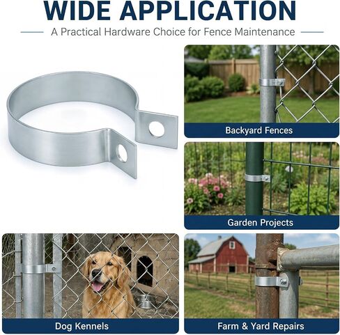 Hicarer 12 Pack 2 3/8" Galvanized Steel Chain Link Brace Band Durable Steel Chainlink Fence Hardware, Rust-Resistant, Easy Install for Chain Link Fence, Gate, Posts in Kuwait
