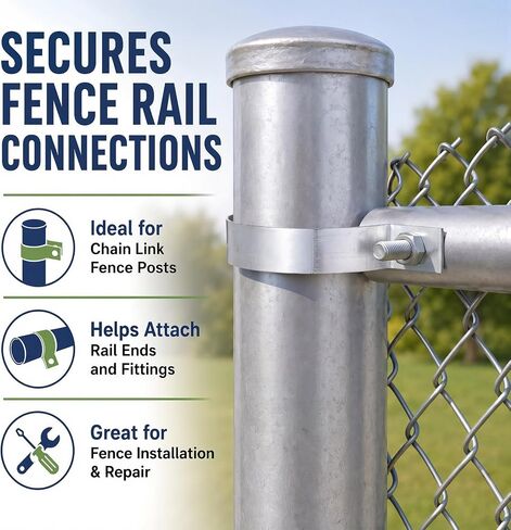 Hicarer 12 Pack 2 3/8" Galvanized Steel Chain Link Brace Band Durable Steel Chainlink Fence Hardware, Rust-Resistant, Easy Install for Chain Link Fence, Gate, Posts in Kuwait