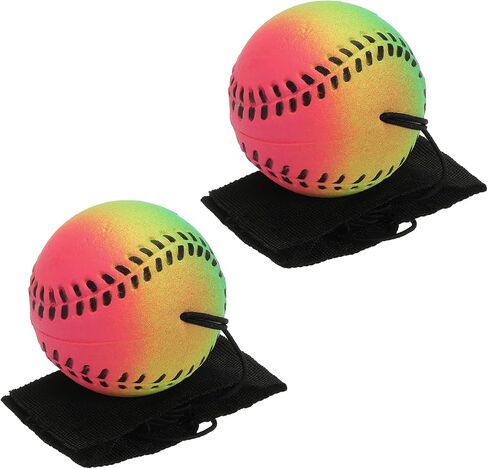 PATIKIL 2.5 Inch Sports Wrist Ball, 2Pcs Baseball Rubber Rebound Wristband Wrist Return Ball Sport on a String for Exercise Play, Mixed Colors in Kuwait