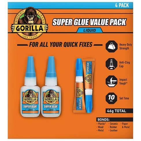Super Glue Liquid Value Pack 4-Piece Kit | 46g Total | Fast 10-Second Set No Clamp | Impact Tough Heavy Duty | Bonds Plastic Wood Metal Ceramic Rubber Leather & More in Kuwait