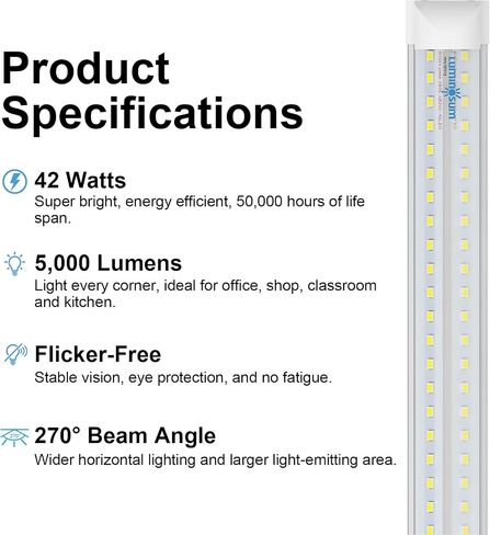 مصابيح LED أنبوبية 6 أقدام 42 وات، تركيبات متكاملة على شكل حرف V مزدوجة الجانب، غطاء شفاف أبيض بارد 6000 ك، مصابيح باب تبريد LED، 20 حزمة in Kuwait