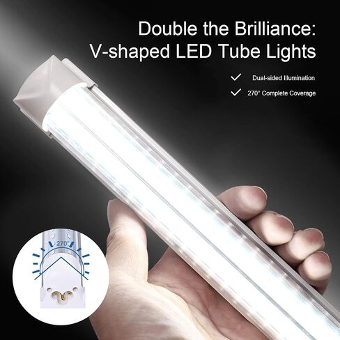 مصابيح LED أنبوبية 6 أقدام 42 وات، تركيبات متكاملة على شكل حرف V مزدوجة الجانب، غطاء شفاف أبيض بارد 6000 ك، مصابيح باب تبريد LED، 20 حزمة in Kuwait