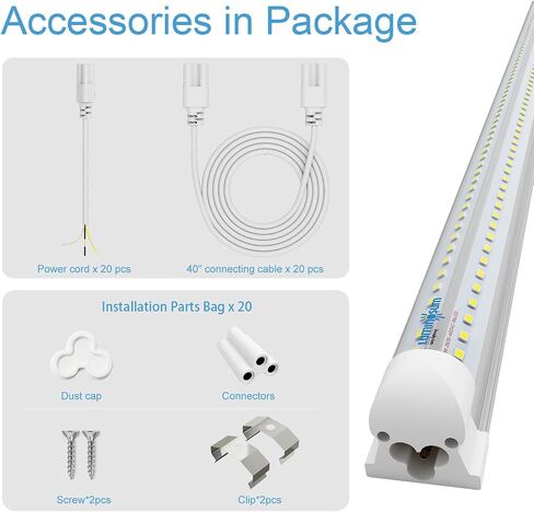 مصابيح LED أنبوبية 6 أقدام 42 وات، تركيبات متكاملة على شكل حرف V مزدوجة الجانب، غطاء شفاف أبيض بارد 6000 ك، مصابيح باب تبريد LED، 20 حزمة in Kuwait