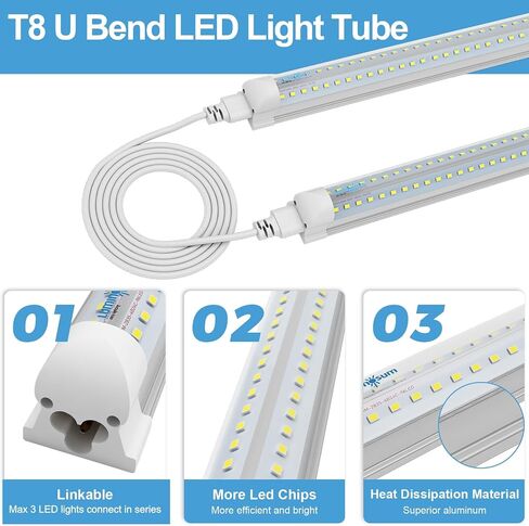 مصابيح LED أنبوبية 6 أقدام 42 وات، تركيبات متكاملة على شكل حرف V مزدوجة الجانب، غطاء شفاف أبيض بارد 6000 ك، مصابيح باب تبريد LED، 20 حزمة in Kuwait