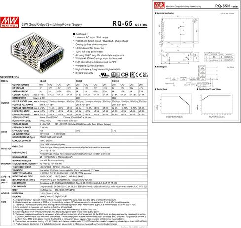 RQ-65B 65W مصدر إمداد الطاقة رباعي الإخراج، 5V 6A 12V 2A -5V 0.5A -12V 0.5A، ​​AC-DC، موثوق ومستقر للأتمتة الصناعية، إضاءة LED in Kuwait