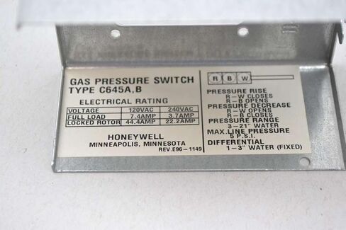 شركة هانيويل C645B1013 مفتاح ضغط الغاز/الهواء، مرحاض من 3 إلى 21 بوصة، إعادة ضبط يدوي in Kuwait