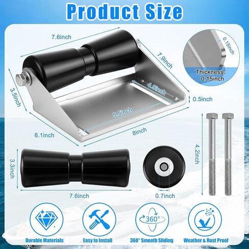 BBTO 8 Inch Boat Trailer Roller with Bracket, Thickened Galvanized Steel Keel Roller with 2 Pcs 3 Inch Rubber Shafts and Bracket Assembly Kit for Boat Trailer in Kuwait