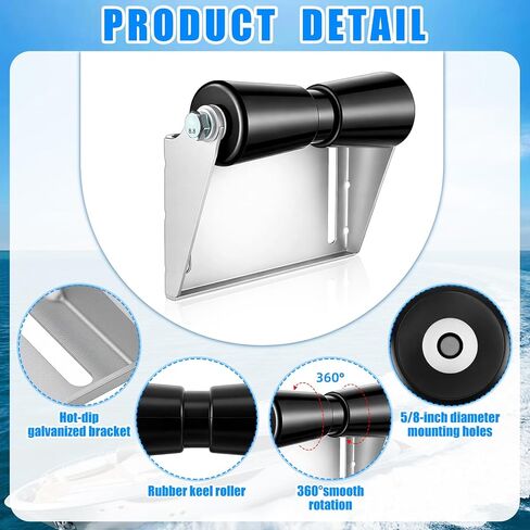 BBTO 8 Inch Boat Trailer Roller with Bracket, Thickened Galvanized Steel Keel Roller with 2 Pcs 3 Inch Rubber Shafts and Bracket Assembly Kit for Boat Trailer in Kuwait