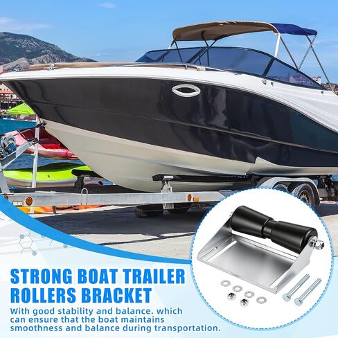 BBTO 8 Inch Boat Trailer Roller with Bracket, Thickened Galvanized Steel Keel Roller with 2 Pcs 3 Inch Rubber Shafts and Bracket Assembly Kit for Boat Trailer in Kuwait